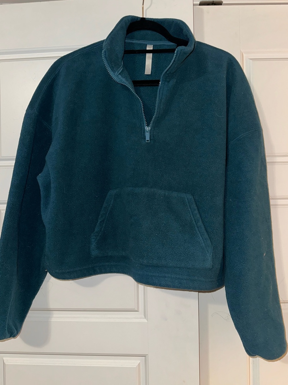 Women’s Cropped Fleece Pullover Zip in Teal